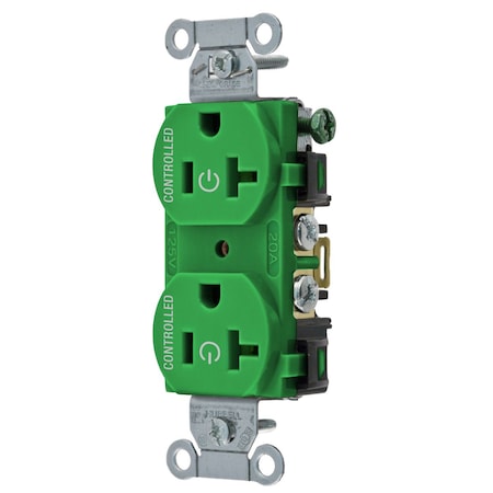 Hubbell Wiring Device-Kellems Straight Blade Receptacle, 5-20R, 20 A, 125V AC, 2 Pole, 3 Wire, Grounded BR20C2GN